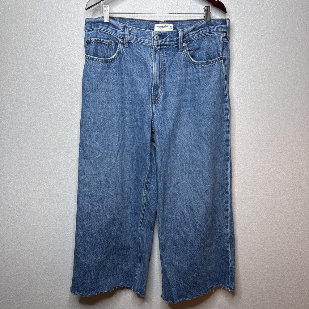 Abercrombie And Fitch Jean 32  The Crop Wide Leg High Rise Raw Hem  Boho Y2K
